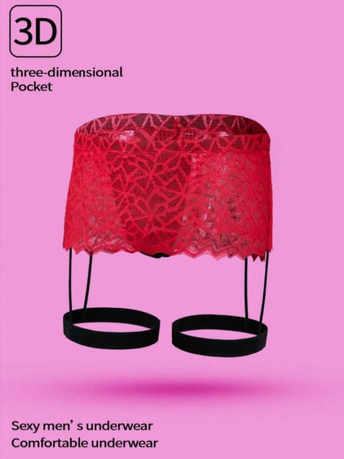 Men's sexy lace see-through belt briefs underwear